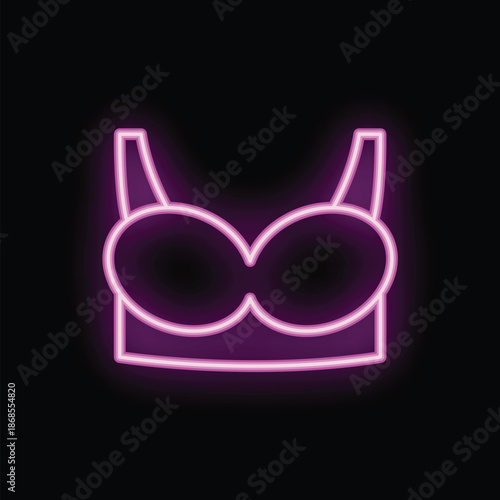 Vibrant neon pink bra icon glowing on a black background, perfect for designs related to lingerie, fashion, and femininity