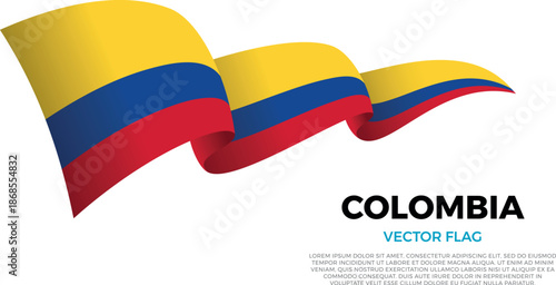 Flag of Colombia. Colombian and South American Culture. Shining flag with realistic shadows waving in three layers. The elegant curves and realistic shading create a sense of motion
