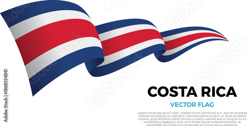 Flag of Costa Rica. Costa Rican and American Culture. Shining flag with realistic shadows waving in three layers. The elegant curves and realistic shading create a sense of motion