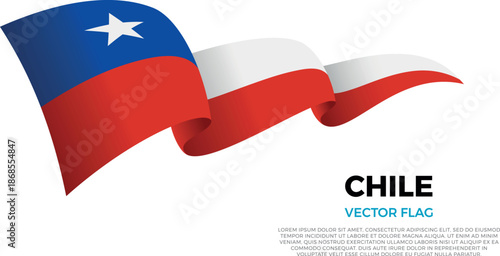 Flag of Chile. Chilean and Latin american Culture. Shining flag with realistic shadows waving in three layers. The elegant curves and realistic shading create a sense of motion