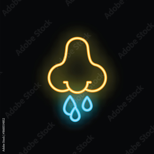Neon sign of a runny nose, ideal for projects related to colds, flu, allergies and health