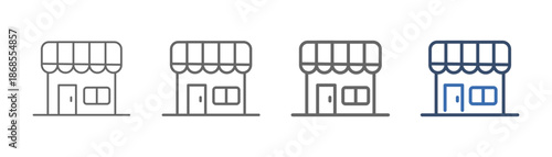 
outline icon set market with shop design
