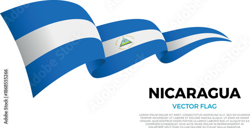 Flag of Nicaragua. Nicaraguan and Caribbean Culture. Shining flag with realistic shadows waving in three layers. The elegant curves and realistic shading create a sense of motion