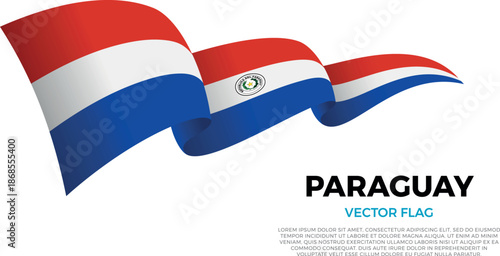 Flag of Paraguay. Paraguayan and South American Culture. Shining flag with realistic shadows waving in three layers. The elegant curves and realistic shading create a sense of motion