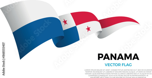 Flag of Panama. Panamanian and Caribbean Culture. Shining flag with realistic shadows waving in three layers. The elegant curves and realistic shading create a sense of motion