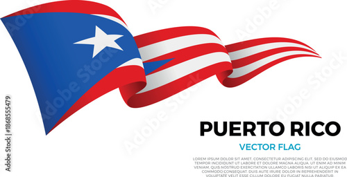Flag of Puerto Rico. Puerto Rican and Caribbean Culture. Shining flag with realistic shadows waving in three layers. The elegant curves and realistic shading create a sense of motion
