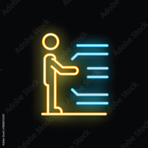 Neon sign icon of a businessman choosing from multiple options