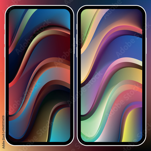 Vibrant Wavy Colors on Split Screen abstract background