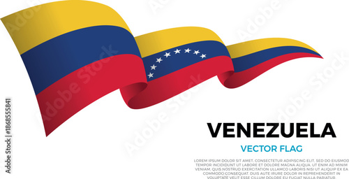 Flag of Venezuela. Venezuelan, Latin and South American Culture. Shining flag with realistic shadows waving in three layers. The elegant curves and realistic shading create a sense of motion