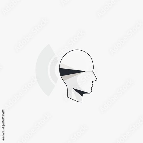 Contemporary minimalist design featuring a person's head and subtle wave patterns, representing the invisible flow of information, ideas, or sensory input