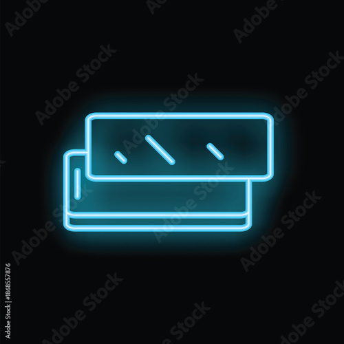 Blue neon sign representing credit card payment glowing on a black background