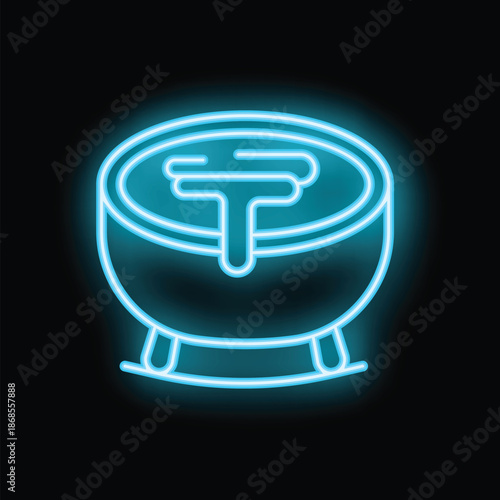 Blue neon icon of a witch cauldron with a magic potion boiling over fire, isolated vector illustration on black background