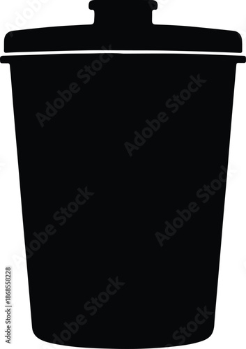 Silhouette of a black trash can with a lid vector illustration