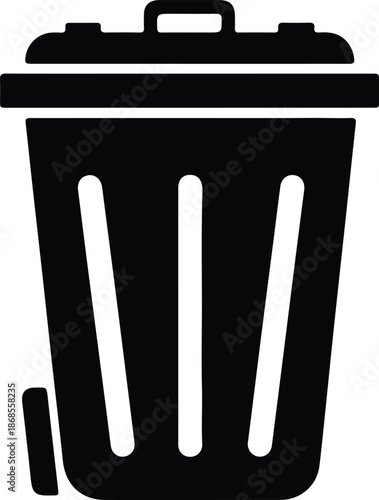 Silhouette of a black trash can with lid and wheels vector illustration