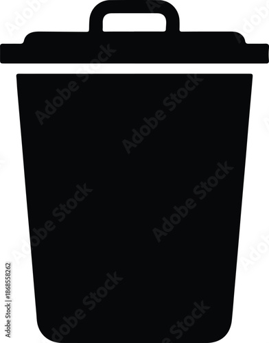Silhouette of a black trash can with lid Vector Illustration