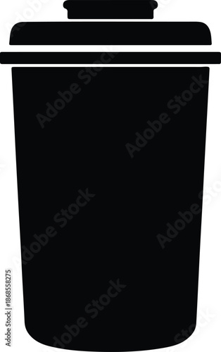 Silhouette of a black trash can with lid Vector Illustration