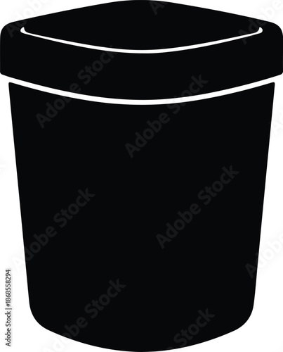 Silhouette of a black waste bin with lid vector illustration