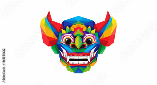Vibrant Geometric Mask Colorful Low Poly Art Illustration.