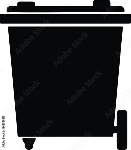 Silhouette trash bin with lid and wheels Vector Illustration
