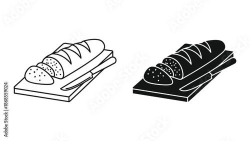 Freshly sliced bread on cutting board