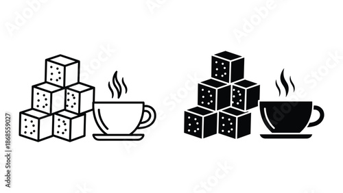 Sugar cubes and coffee cups in black and white