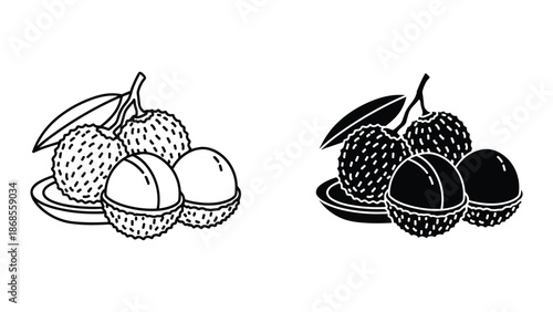 Lychee fruits on plate illustration
