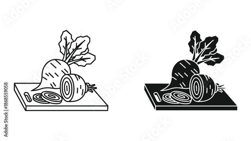 Turnip root vegetable illustration on cutting board