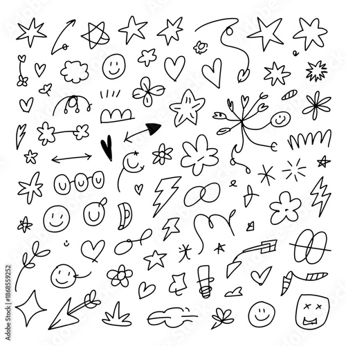 Hand drawn doodle icons on black