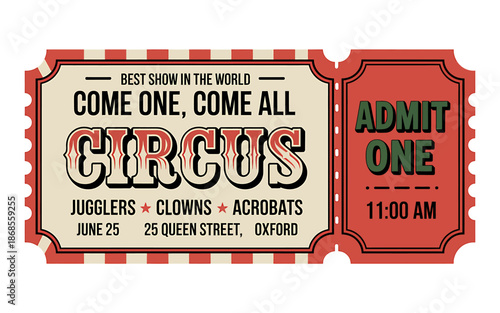 Vintage Circus Ticket Admit One for Event Invitation
