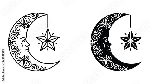 Crescent moon and star hanging illustration