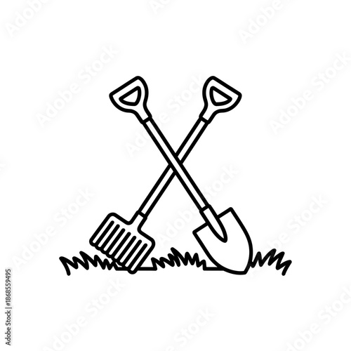 Crossed Garden Tools Icon for Gardening and Landscaping