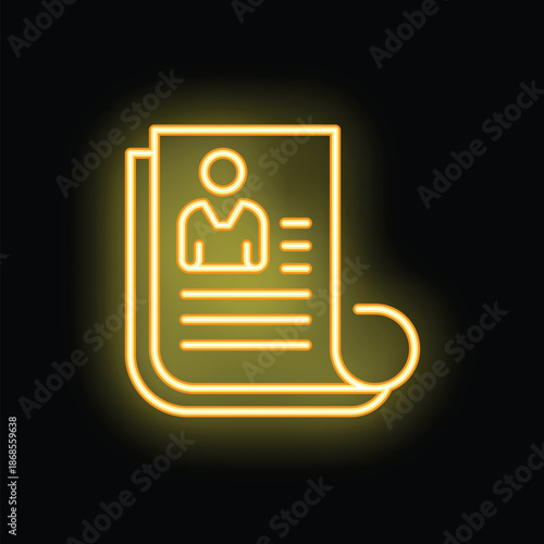 Neon icon glowing in the dark representing a curriculum vitae for job applications