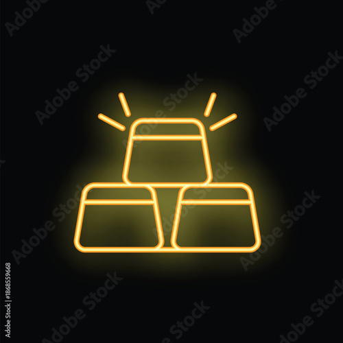 Neon icon of shining gold bars, symbolizing wealth, success, and investment