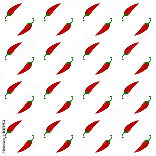 Seamless pattern with red chili peppers on a white background. Flat design hot peppers. Chili wallpaper. Decorative background with vegetables.