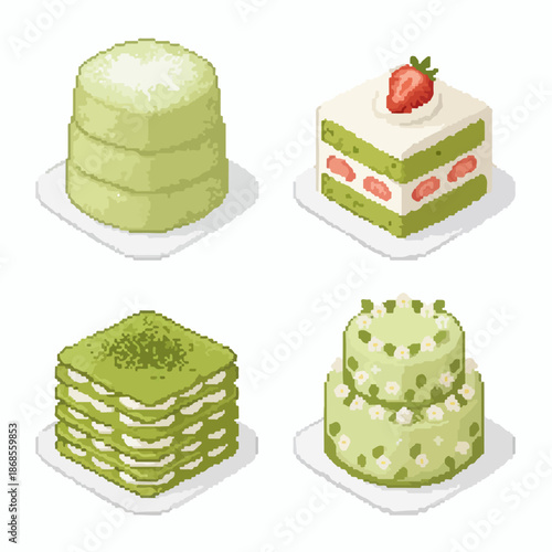 Delicious green tea desserts with creative designs and toppings