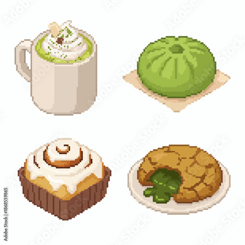 Delicious sweet treats and refreshing green tea on a plate