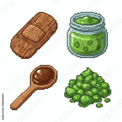 Peas and bread with pesto sauce ingredients