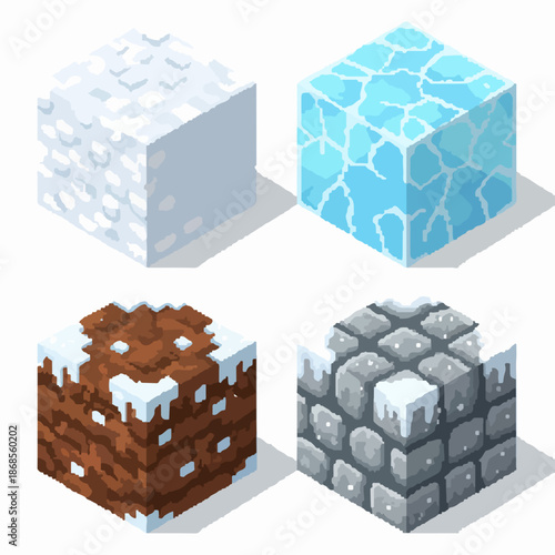 Obraz na plátně Minecraft inspired stone and ice block textures for design
