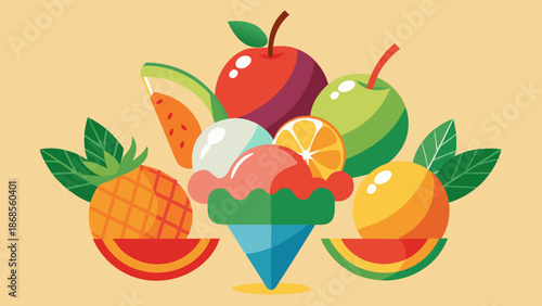 Colorful fruit ice cream cone Vector