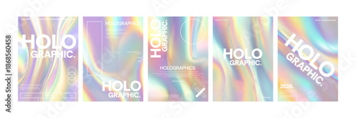 Vector set of Holographic poster cards with gradient aesthetic isolated on white background.