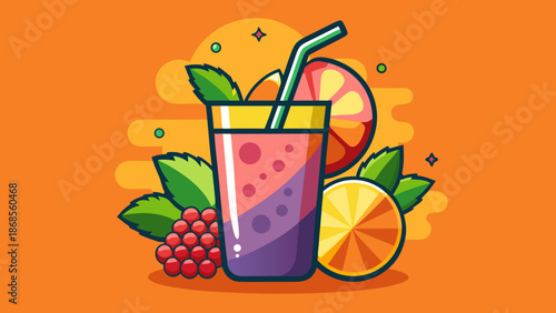 Vibrant fruit smoothie with fresh ingredients Vector