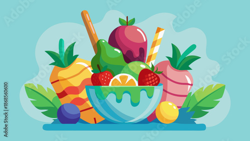 Colorful fruit smoothie bowl Vector