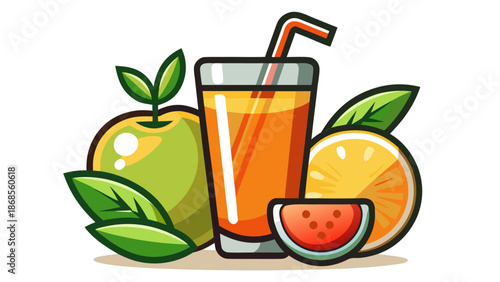 Vibrant fruit juice with fresh fruits Vector
