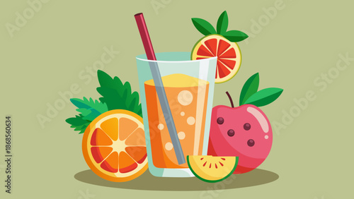 Vibrant fruit smoothie with fresh fruits Vector