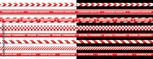 Barricade construction tape. Colorful police warning line, brightly colored danger or hazard stripe, ribbon. Restricted area, zone. Attention symbol. Vector illustration.