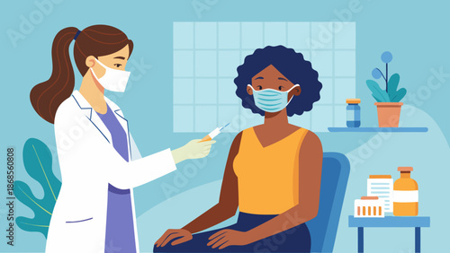 Healthcare professional administering vaccine Vector