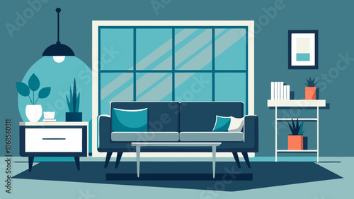Modern living room with large window Vector