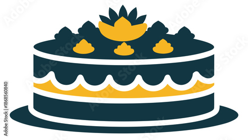 Delightful three-layer cake with floral topping Vector