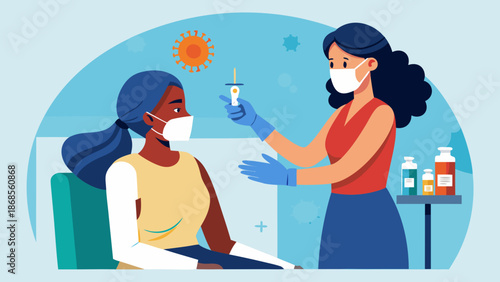 Healthcare professional administering vaccine Vector