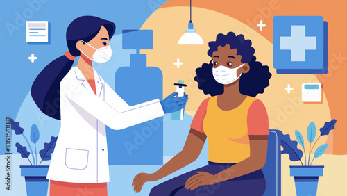 Healthcare professional administering vaccine Vector